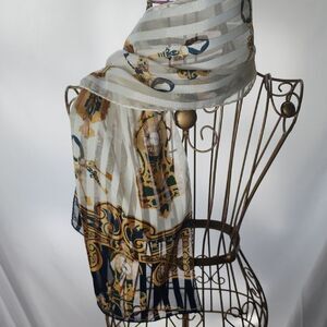 Vintage Liz Claiborne Clock Keys Scarf With Metallic Gold Thread